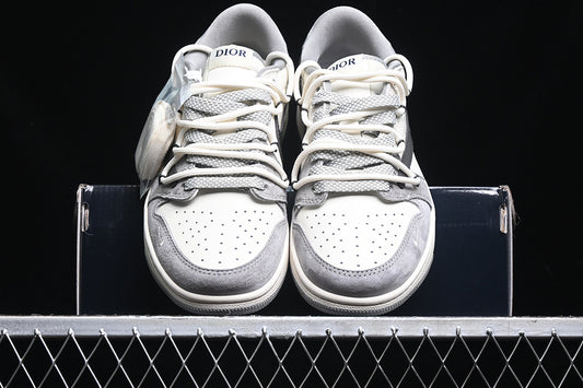 Travis Scott Fragment Design Nike Air Jordan 1 Low Dior OG SP White Black Grey Sneakers