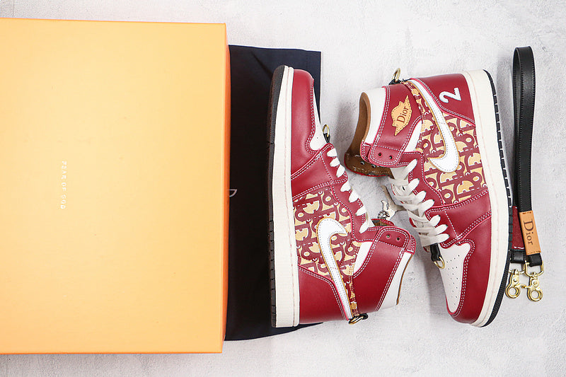 Nike Air Jordan 1 Retro High Dior Red Sneakers Joint Edition