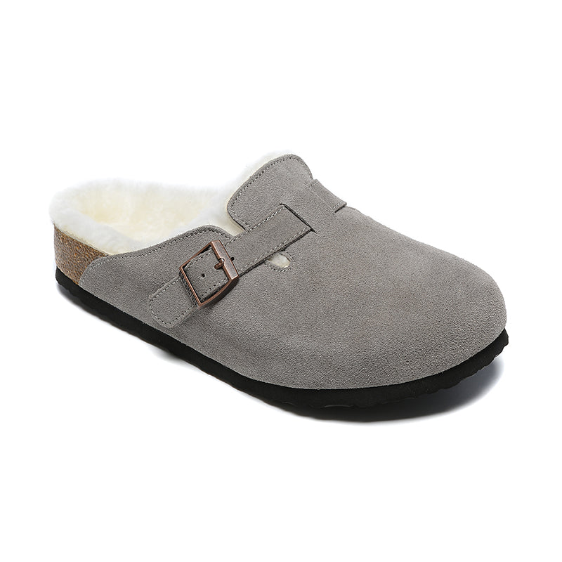 Birkenstock Light Grey Suede White Shearling Lining Clog Shoes