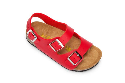 Birkenstock Two-Button Red Matte Leather Sandals