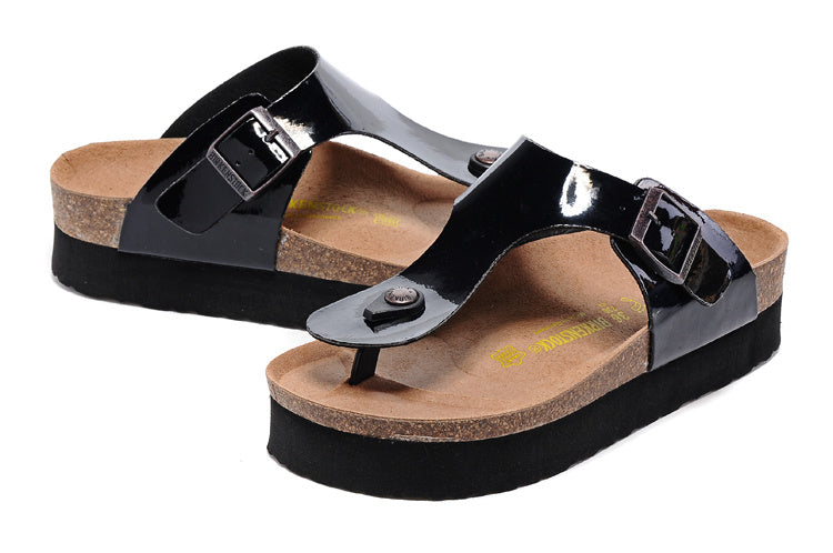 Birkenstock Black Patent Leather Platform Flip Flops