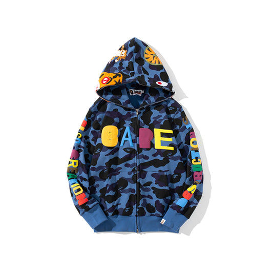 A Bathing Ape BAPE x READYMADE Tiger Head Foam Camouflage Hoodie Blue