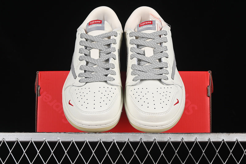 Travis Scott Fragment Design Nike Air Jordan 1 Low Supreme OG SP Light Grey White Sneakers