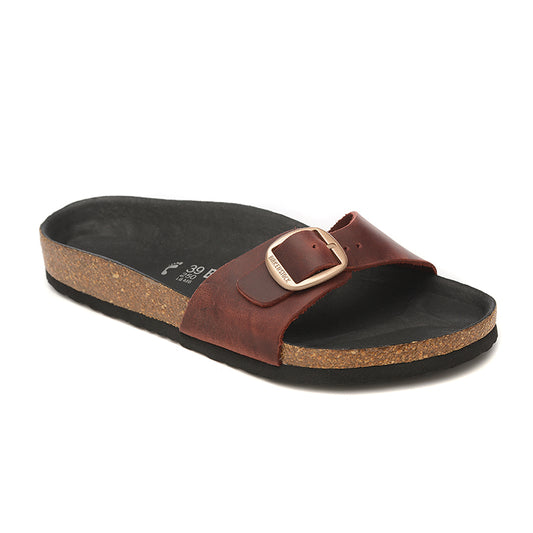 Birkenstock Single Button Vermilion Matte Leather Slippers