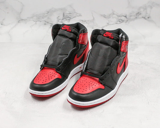 Nike Air Jordan 1 Retro High-Top Bred 2001 Black Red Leather Sneakers