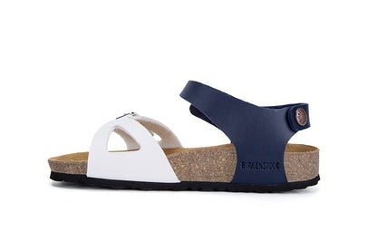 Birkenstock Single Button White And Blue Double Color Matte Leather Sandals