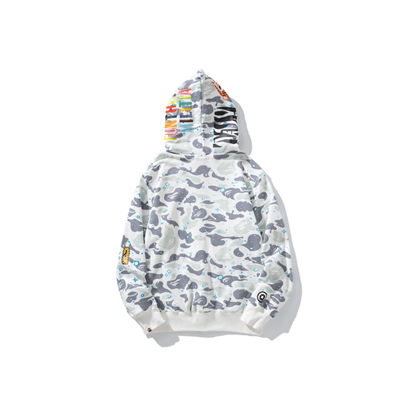 A Bathing Ape BAPE Shark Head Tiger Head Joint Edition Noctilucent Starry Sky White Hoodie