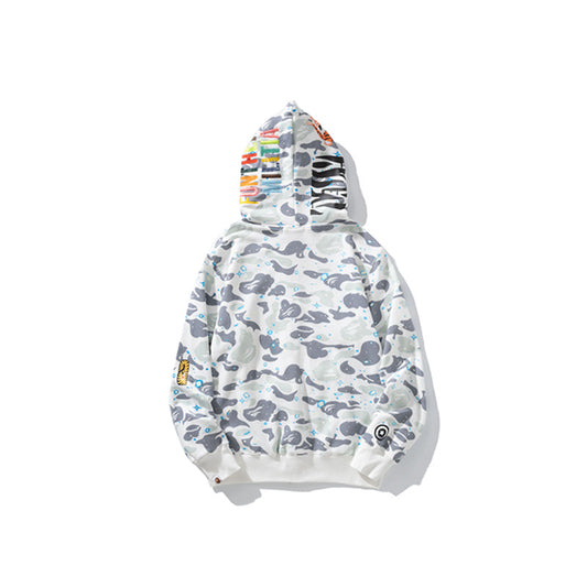 A Bathing Ape BAPE Shark Head Tiger Head Joint Edition Noctilucent Starry Sky White Hoodie