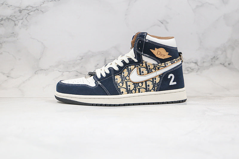 Nike Air Jordan 1 Retro High Dior White Blue Sneakers Joint Edition