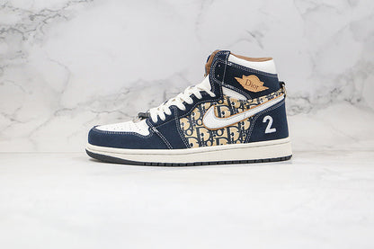 Nike Air Jordan 1 Retro High Dior White Blue Sneakers Joint Edition