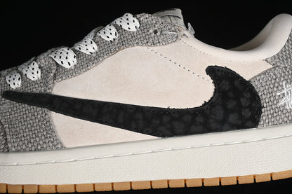 Travis Scott Fragment Design Nike Air Jordan 1 Low OG SP Brown Sole Grey White Sneakers