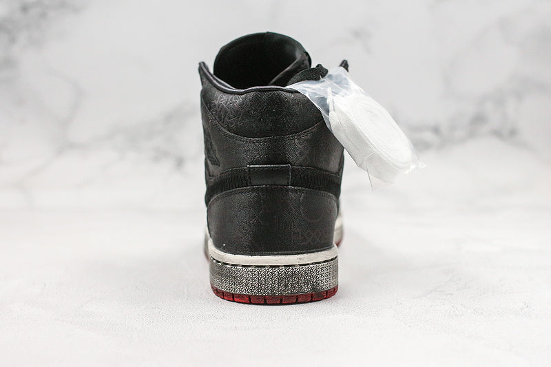 Nike Air Jordan 1 CLOT Mid Fearless Copper Coins Double-Deck Black Silk Tearable Version Sneakers