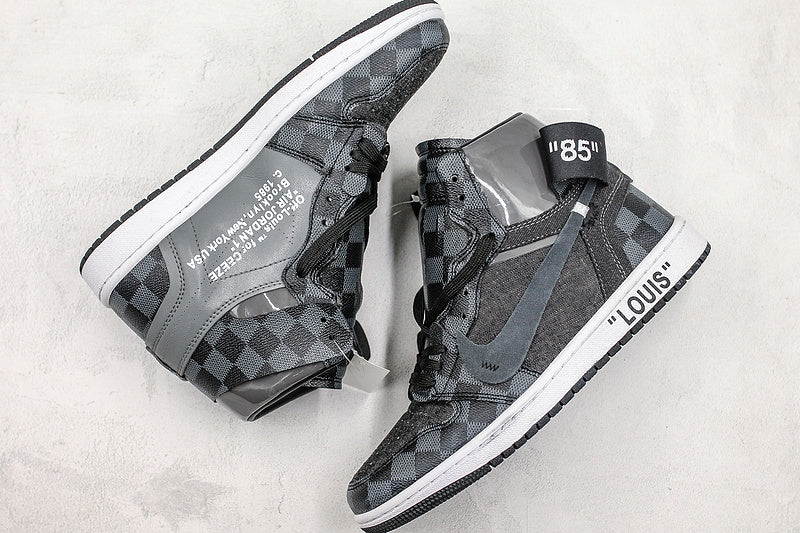 Nike Air Jordan 1 Off-Louis LV Black check Sneakers