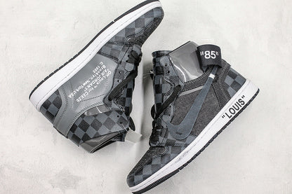 Nike Air Jordan 1 Off-Louis LV Black check Sneakers
