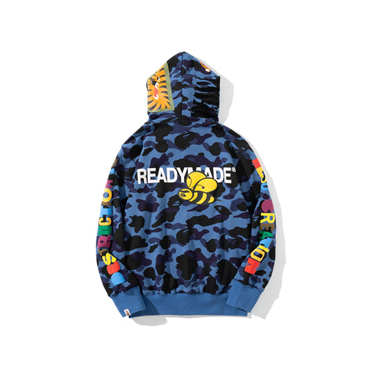 A Bathing Ape BAPE x READYMADE Tiger Head Foam Camouflage Hoodie Blue