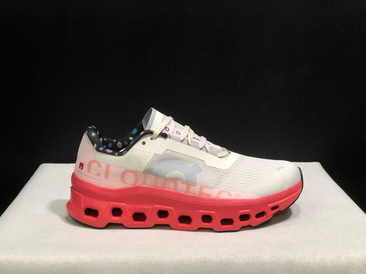 On Running Cloudmonster Anti-Slip Running Shoes Grayish-White/Orange-Red