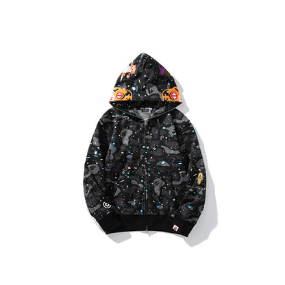 A Bathing Ape BAPE Shark Head Tiger Head Joint Edition Noctilucent Starry Sky Black Hoodie