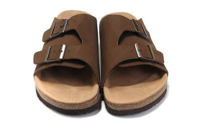 Birkenstock Two Buttons Brown Scrub Leather Fashion Slippers