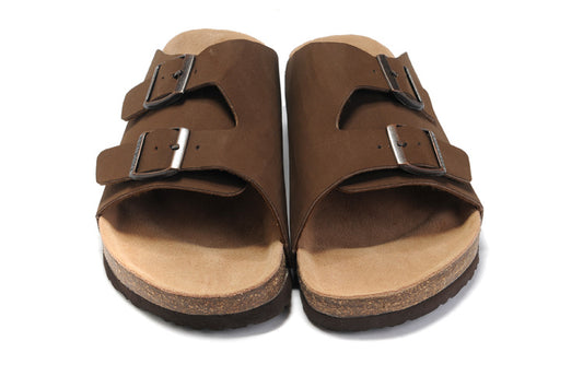Birkenstock Two Buttons Brown Scrub Leather Fashion Slippers