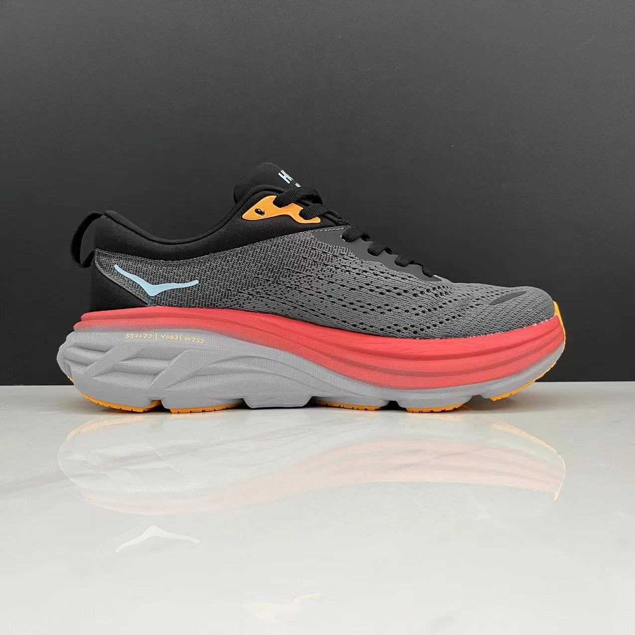 Hoka One One Bondi 8 Breathable Low-top Running Shoes Sneakers Gray/Orange