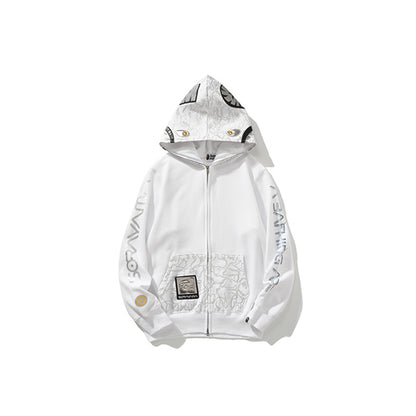 A Bathing Ape BAPE x SORAYAMA Shark Head Empty Mountain Base Joint Edition White Hoodie