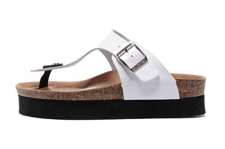 Birkenstock White Patent Leather Platform Flip Flops