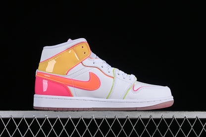 Nike Air Jordan 1 Mid GS Edge Glow White Pink Blast Sneakers