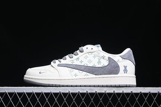 Travis Scott Fragment Design Nike Air Jordan 1 Low Gloomy Bear OG SP Grey White Sneakers