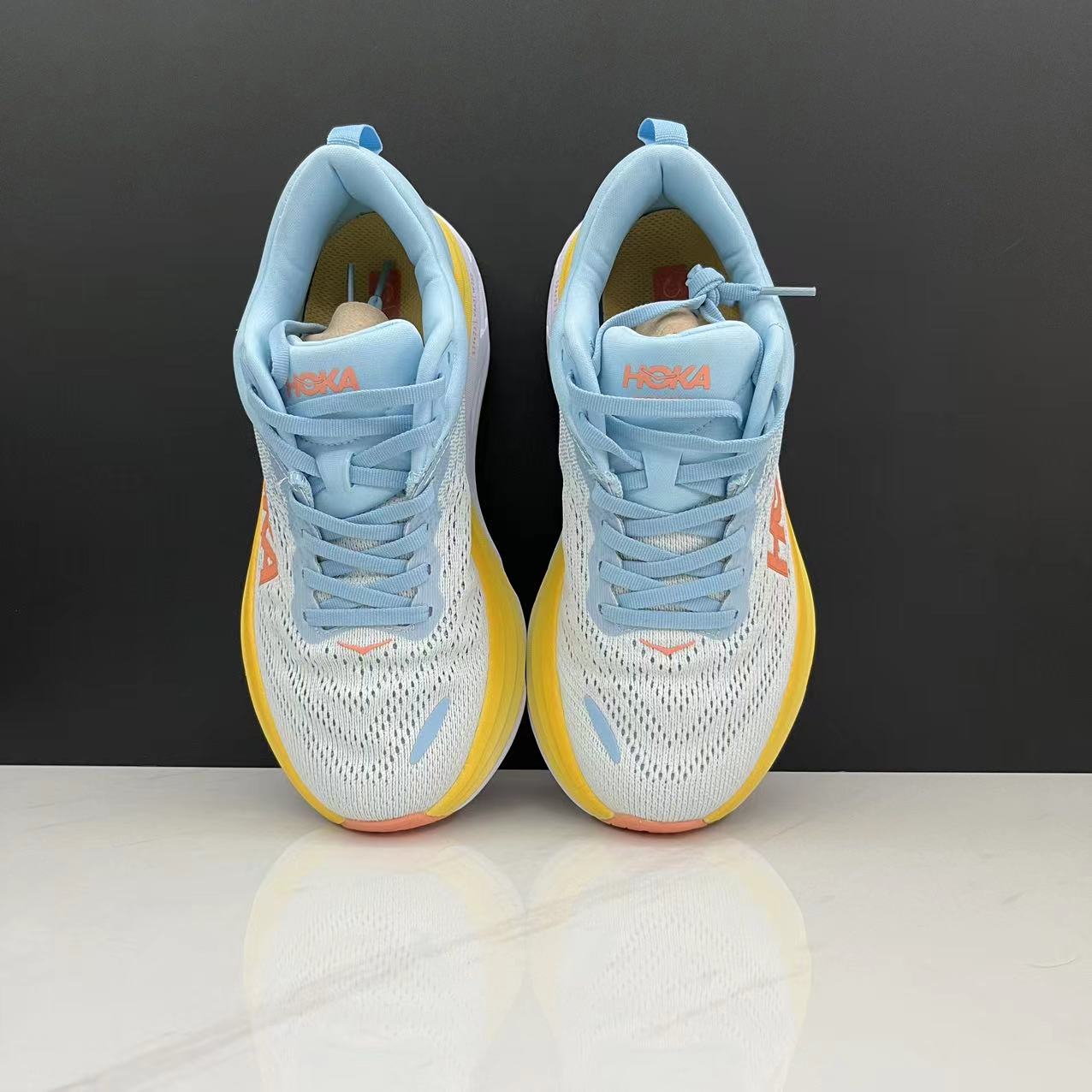 Hoka One One Bondi 8 Breathable Low-top Running Shoes Sneakers Light Blue/Yellow