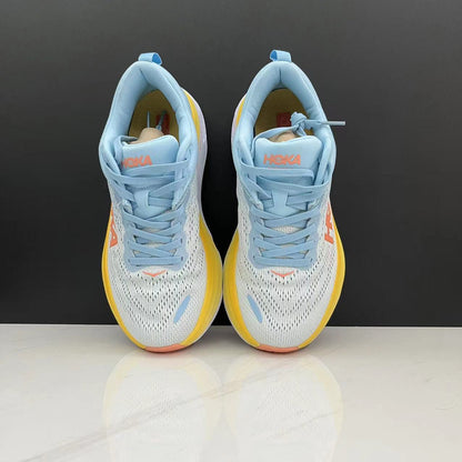 Hoka One One Bondi 8 Breathable Low-top Running Shoes Sneakers Light Blue/Yellow
