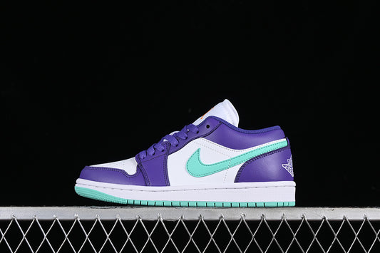 Nike Air Jordan 1 Low SE Hornets Psychic Purple Hyper Jade White Cone Sneakers