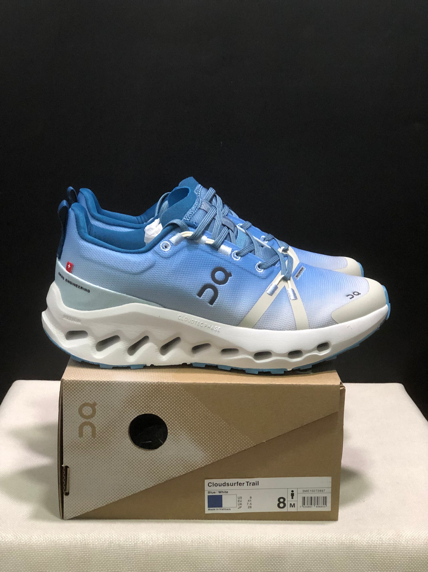 On Running Cloudsurfer Trail Waterproof Comfortable And Breathable Running Shoes Blue/White