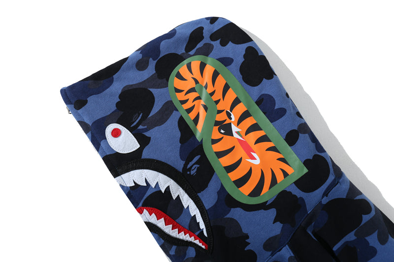 A Bathing Ape Shark Head Classic Fur Hoodie Blue
