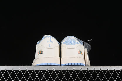 Nike Air Jordan 1 Low OG SP Off-White Travis Scott Fragment Design Light Blue Sole White Sneakers