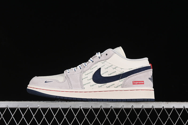 Nike Air Jordan 1 Low Supreme White Grey Blue Sneakers