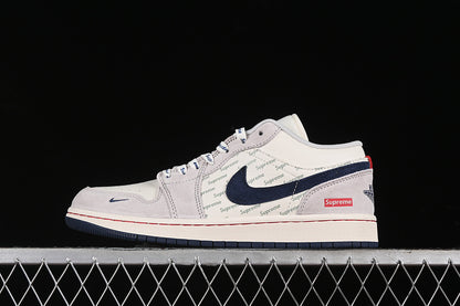 Nike Air Jordan 1 Low Supreme White Grey Blue Sneakers