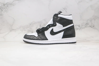 Nike Air Jordan 1 Retro Black White Crocodile Leather Sneakers