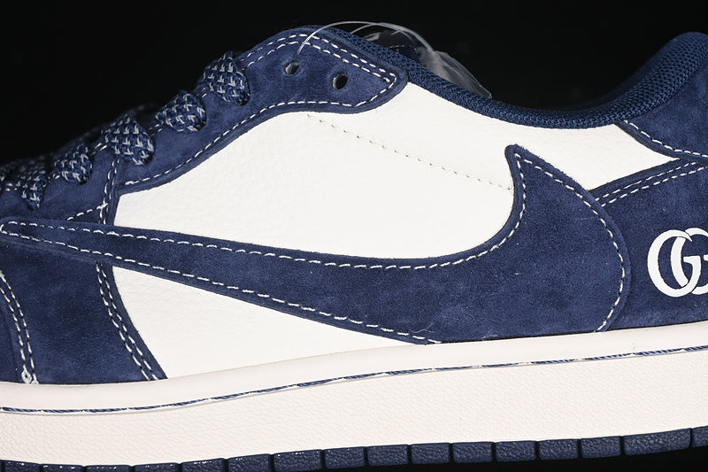 Travis Scott Fragment Design Nike Air Jordan 1 Low Gucci OG SP White Blue Sneakers