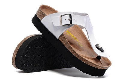 Birkenstock White Patent Leather Platform Flip Flops