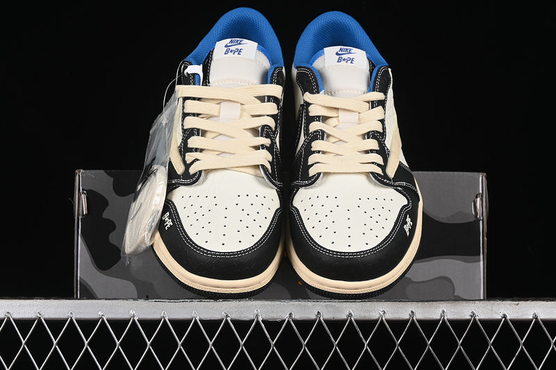Nike Air Jordan 1 Low BAPE Travis Scott Fragment Design Blue Beige White Black Sneakers