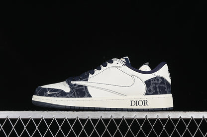 Travis Scott Fragment Design Nike Air Jordan 1 Low Dior OG SP Denim Dark Blue White Sneakers