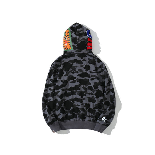 A Bathing Ape Shark Head Classic Fur Hoodie Gray
