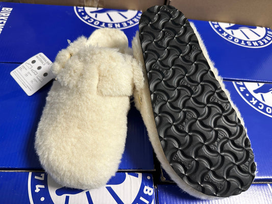 Birkenstock Big Buckle Pure White Shearling Clog Shoes