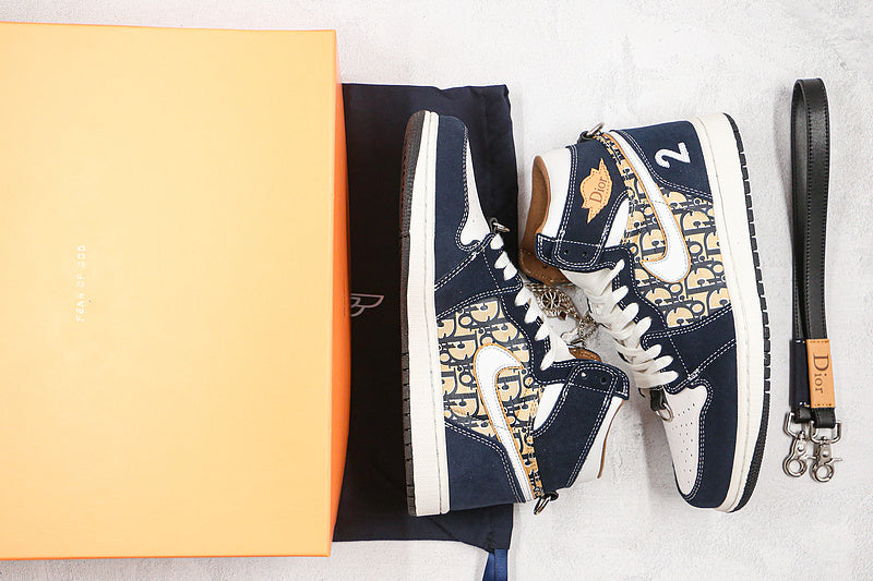 Nike Air Jordan 1 Retro High Dior White Blue Sneakers Joint Edition