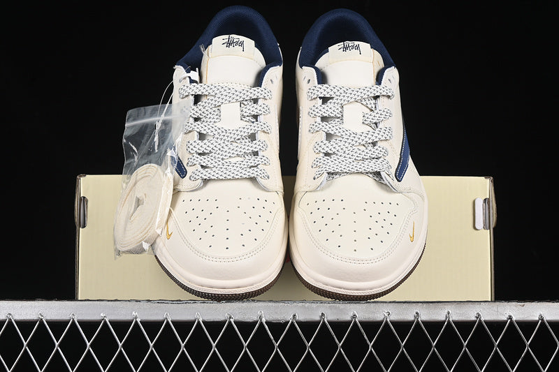 Travis Scott Fragment Design Nike Air Jordan 1 Low OG SP Blue White Dark Brown Sole Sneakers