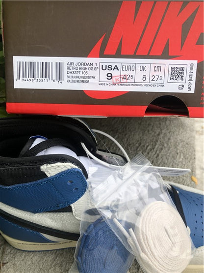 Nike Air Jordan 1 Retro High OG Fragment Travis Scott Sail Blue Sneakers