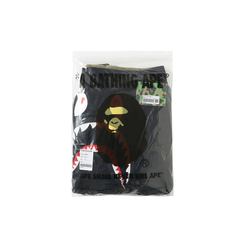 A Bathing Ape Shark Head Camouflage Patchwork Double Face Wear Trousers Black