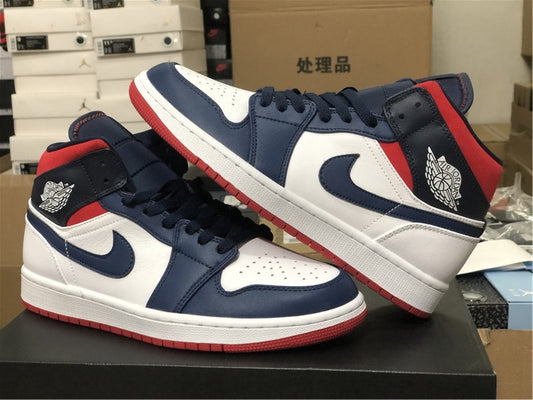 Nike Air Jordan 1 Mid SE USA Olympic White Navy Blue Red Sneakers