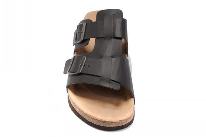 Birkenstock Two-Button Black Matte Leather Personality Slippers
