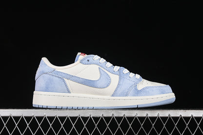 Nike Air Jordan 1 Low Supreme Travis Scott Fragment Design OG SP White Denim Light Blue Sneakers
